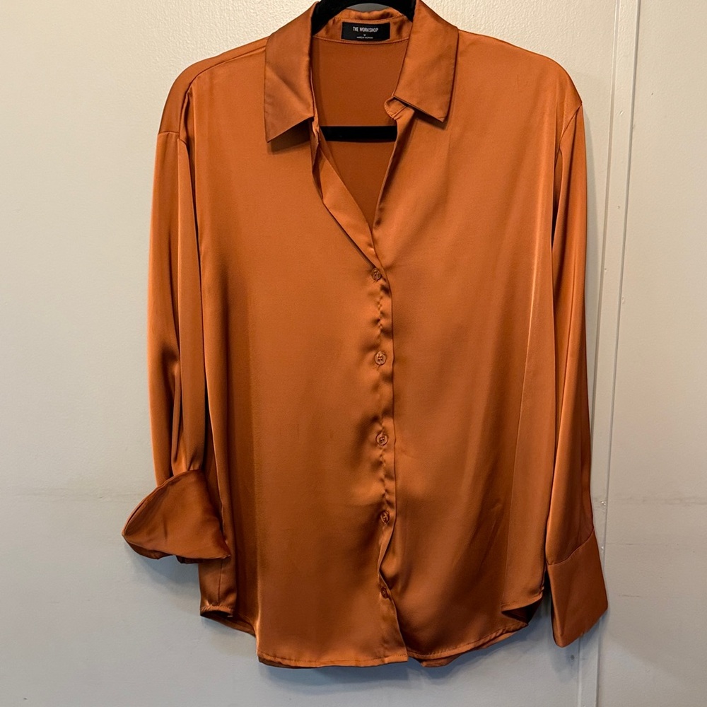 Elegant Copper Satin Button-Down Shirt